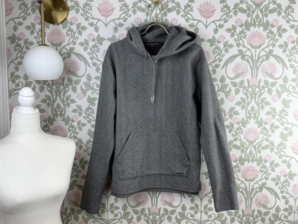 Manière De Voir Men's Gray Relaxed Fit Soft Hooded Pullover Sweater - Size - XS